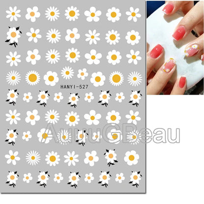 3d Nails Art Decals Spring Fruits Pink Full Tips Peony Magnolia Flowers Adhesive Sliders Stickers Decoration For Nails Manicure