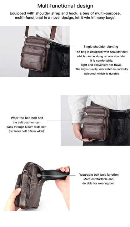 Men's Genuine Leather Crossbody Bag High Quality Zipper Pocket Retro Business Messenger Bag for Men
