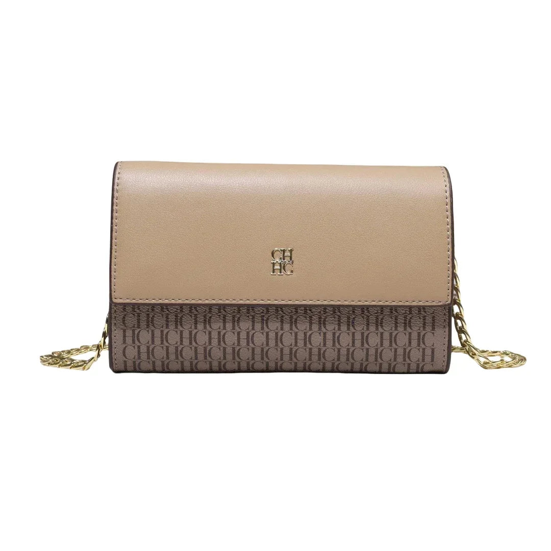 CH Women Crossbody Bag Splicing Letter Print Metal Chain Shoulder Purse PU Leather Flap Small Ladies Evening Clutch Handbag Gift