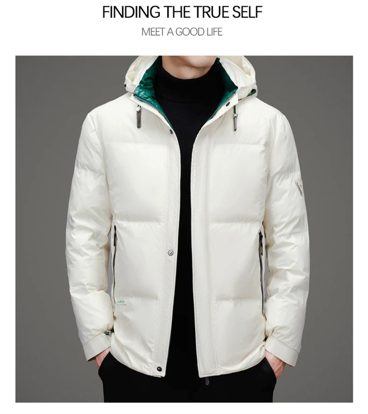 Men's Down Jacket Autumn Winter New Solid Color Thickened Warm Outdoor Travel Hooded Coat Men's White Duck Down padded Clothing