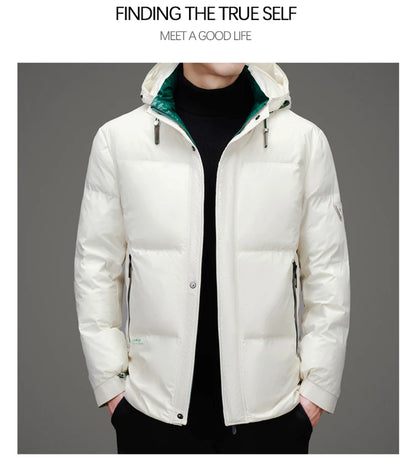 Men's Down Jacket Autumn Winter New Solid Color Thickened Warm Outdoor Travel Hooded Coat Men's White Duck Down padded Clothing