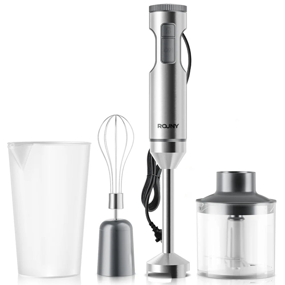 Rankinis panardinamas plaktuvas galingas 4-in-1, nerūdijančio plieno maišytuvas, 700 ml maišymo indas, 500 ml smulkintuvas, šluotelė