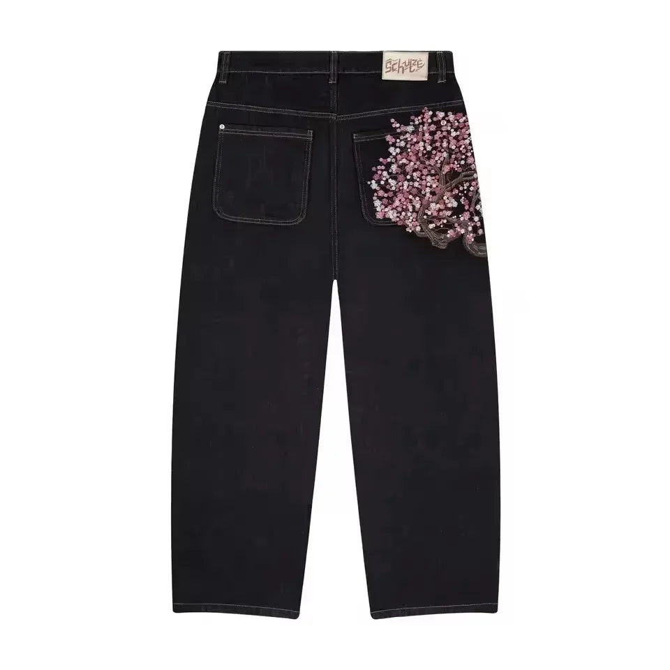 Hip-hop gold coin jeans Y2K retro low waist wide leg zipper pants y2k clothing men's fashion embroidered loose jeans