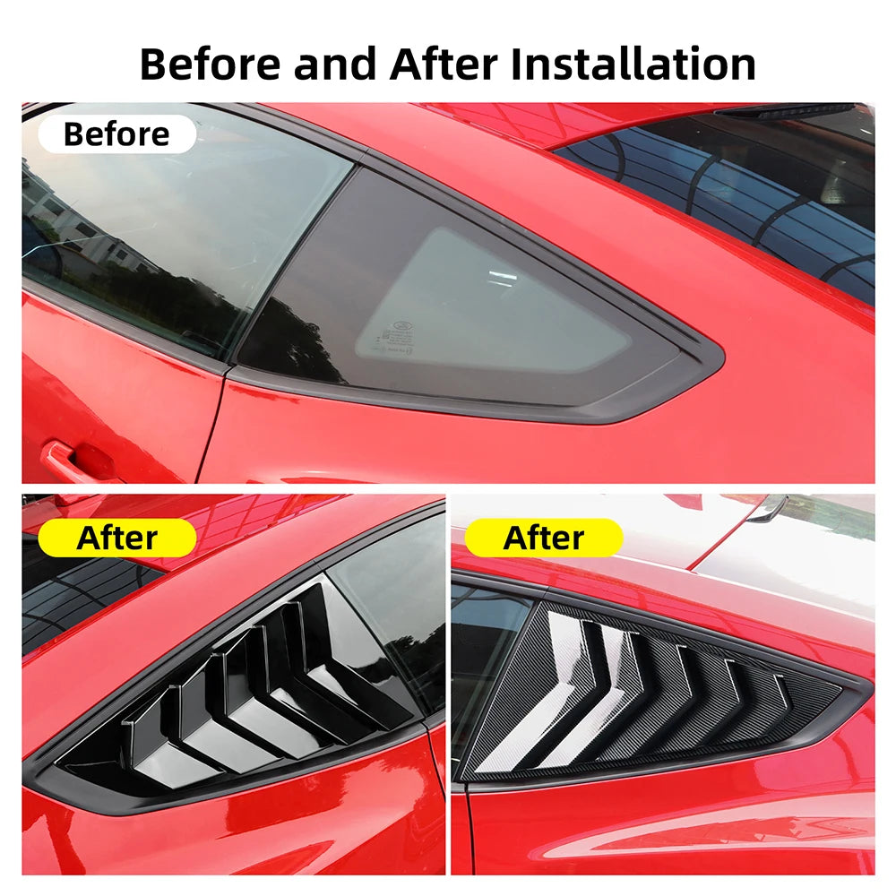 For Ford Mustang 2024 2025 2026 GT S650 Gloss Black Carbon Fiber Pattern Rear Windshield Side Spoiler Splitter Triangle Louver