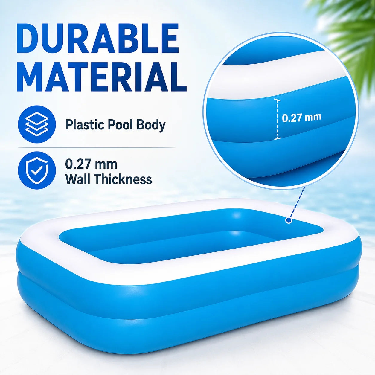 Bestway Jumbo Inflatable Swimming Pool 270x175x51cm 982L Rectangular Outdoor Pool with 2 Air Chambers and Drain Valve