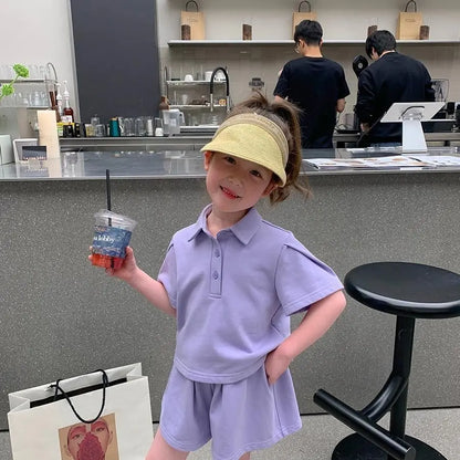 2-8 Years Summer Girls Clothing Set Casual Outdoor Short Sleeve Polo T-shirt +Pants 2Pcs Suit For Kids Children Comforts Outfit