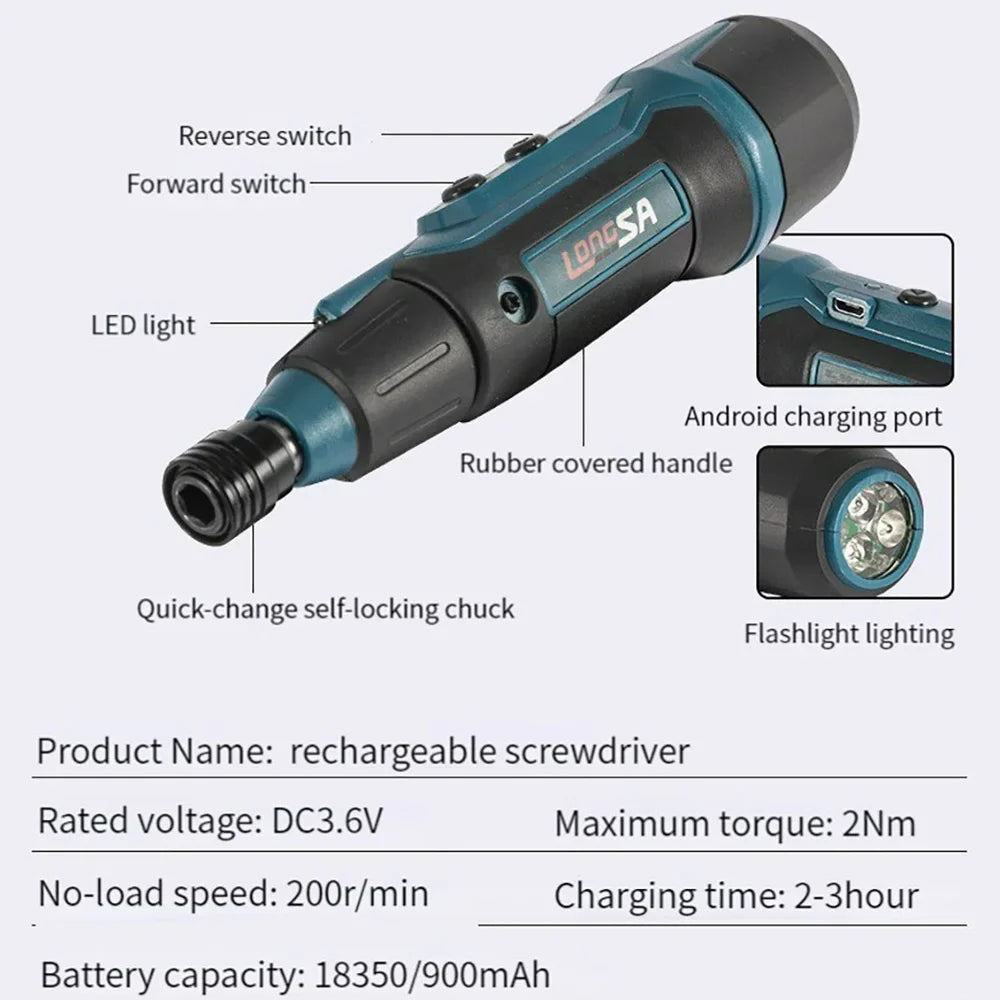 2Nm 3.6V 200r/min Electric Screwdriver Small Wireless Screwdriver Drill Screw Driver Set Rechargeable Electrician Screwdrivers