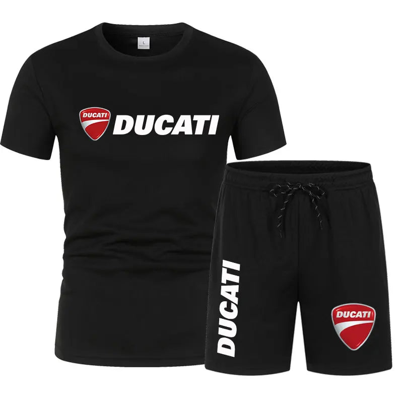 DUCATI Men's Summer Clothing Sets Short Sleeve T-Shirt Sports Shorts Motorcycle Theme Jogging Beachwear Regular outdoor jogging