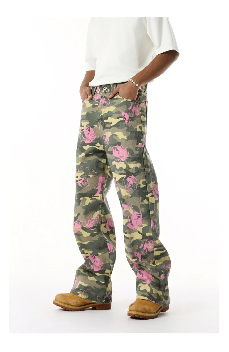 2025 Four Seasons Men's Youth Popular Multi color Pattern Camouflage Pants Basic Versatile Straight Wash Casual Cowboy Pants