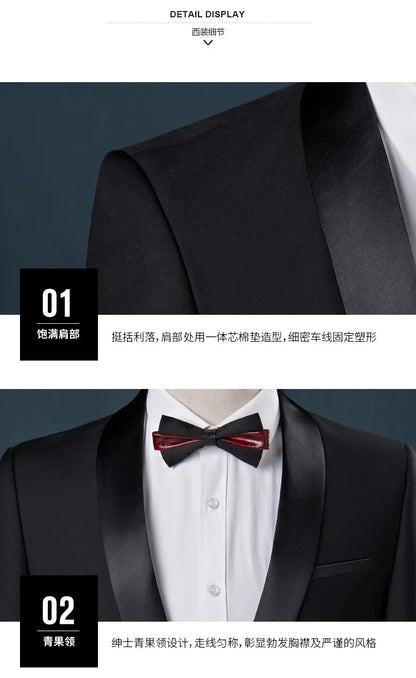 US Size Men Lapel Black Collar 3 Pcs Suit Set Coat Vest Trousers / Business Groom Wedding Dress Fprmal Blazer Pants Waistcoat