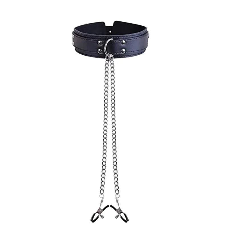 Leather Slave Choker Collar Necklace BDSM Bondage Cosplay Fetish Flirting Erotic Accessory Toy For Adult Couple Intimate Game