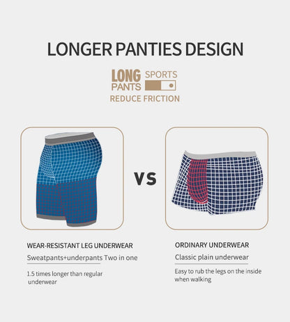 Men's Extra Long Sports Underwear Boxer Running Anti-Wear Legs Large Size Ice Silk Loose 100kg Fat Guy Four Corners