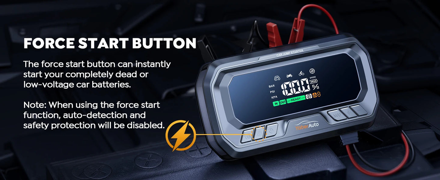 Yaber 4 In 1 6000A Jump Starter PD65W Power Bank 160PSI Air Compressor Tire Pump Portable Charger Car Booster Starting Device