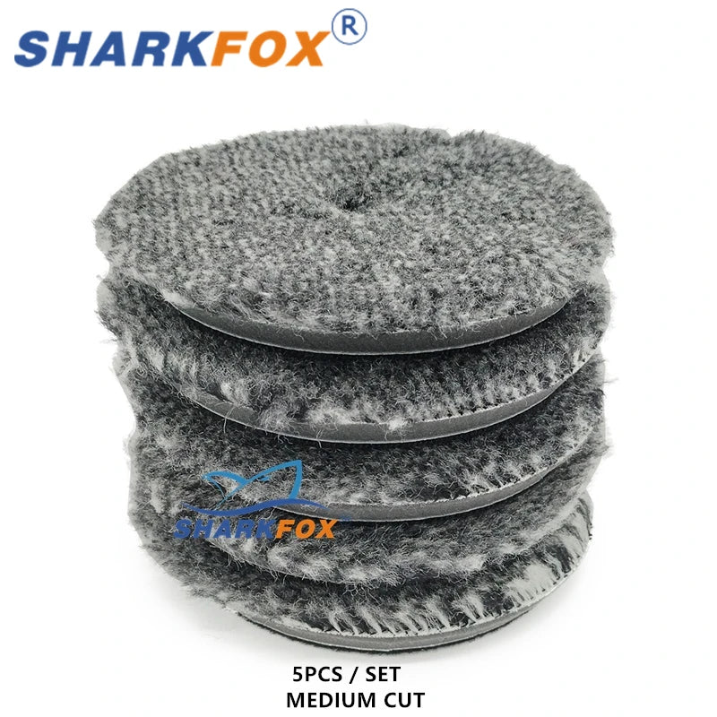 Sharkfox 5/6Inch Wool Car Polishing Pad High Density Lamb Woollen Polish Buffing Pad Wool Polishing Pad for Car Detail Polishing
