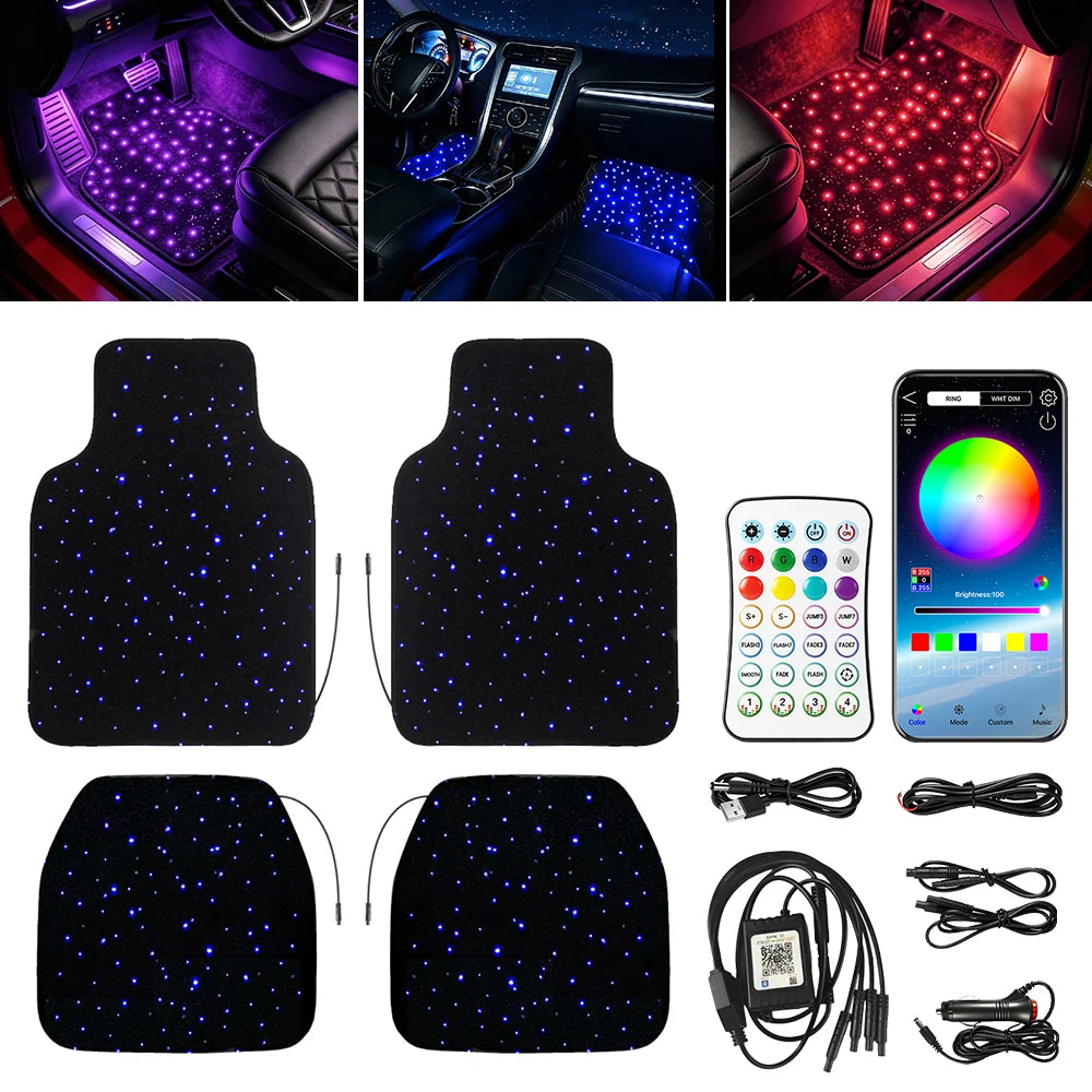 De Warehouse 3-in-1 Rgb Star Led Car Foot Pad Mat with Music Sync App Control, Auto Star Foot Mat Rgb Lighting Music Module Universal for All Cars, Fast Delivery Europe