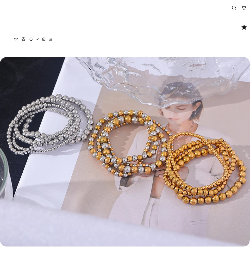 Yhpup 3/4/5/6 MM Stainless Steel Beads Daily Handmade Elastic Bracelet Bangle Waterproof Wrist Wholesale Gold Color Jewelry Men