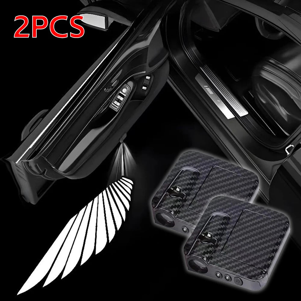 2Pcs Car Angel Wings Wireless Car Door Welcome Decorative Light Courtesy Shadow Projector Lamp LED HD Logo Light Car Accessories