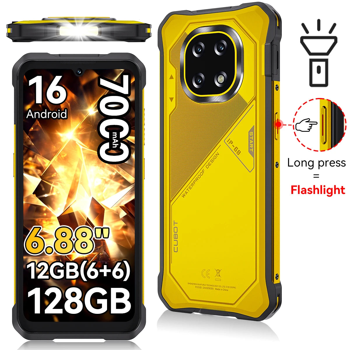 Cubot KingKong ES 5 Rugged Smartphone Android 16 Up to  12GB RAM(6+6GB) 128GB ROM / 24GB RAM(12+12GB) 256GB ROM 6.88-Inch 120Hz Screen 7000mAh Battery NFC Face Recognition Fingerprint Recognition IP69K 64MP+16MP SCT620