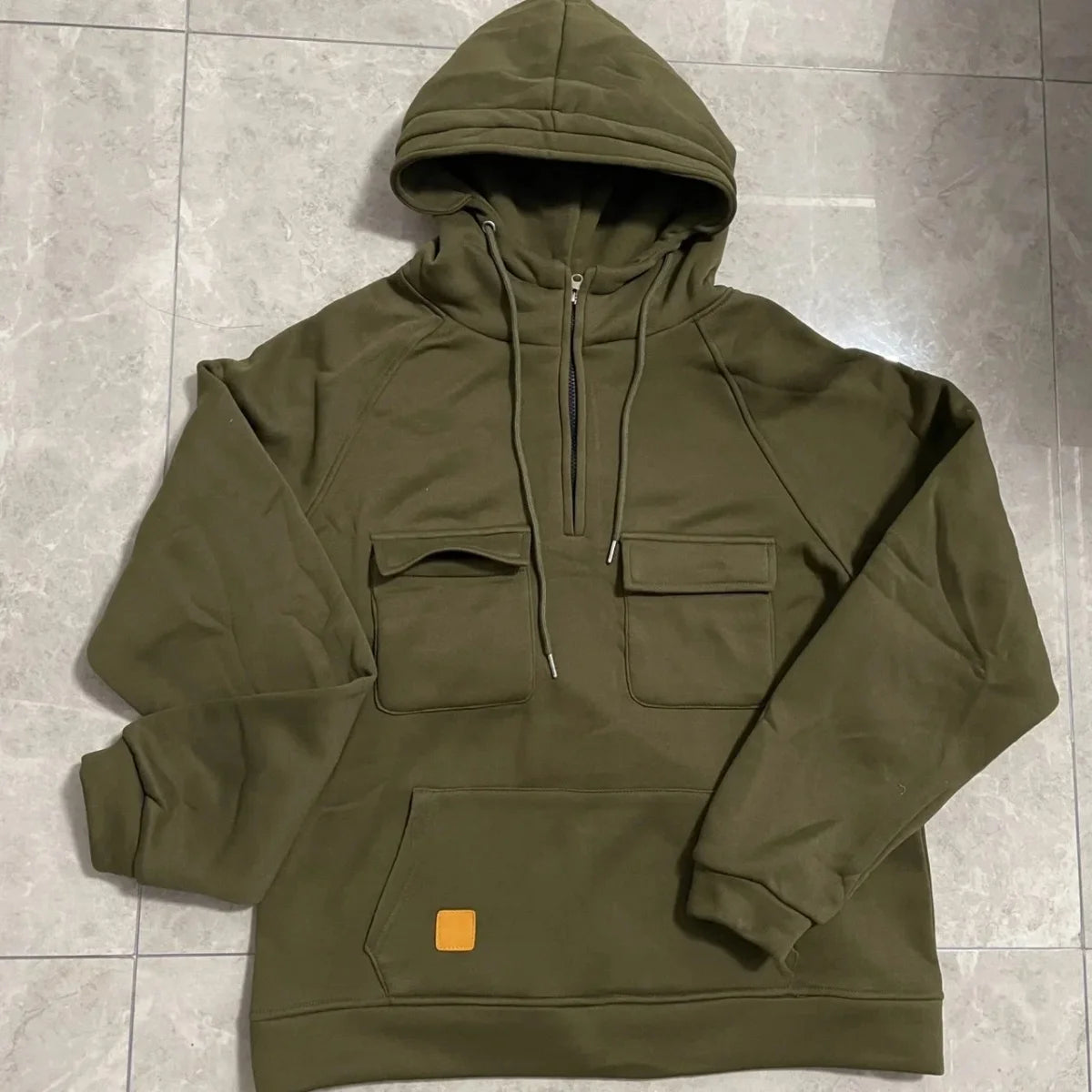 Men's Casual Sports Hooded Sweatshirt New Style Outdoor Thick Fashionable Loose Long-Sleeved Pullover with Multiple Pockets
