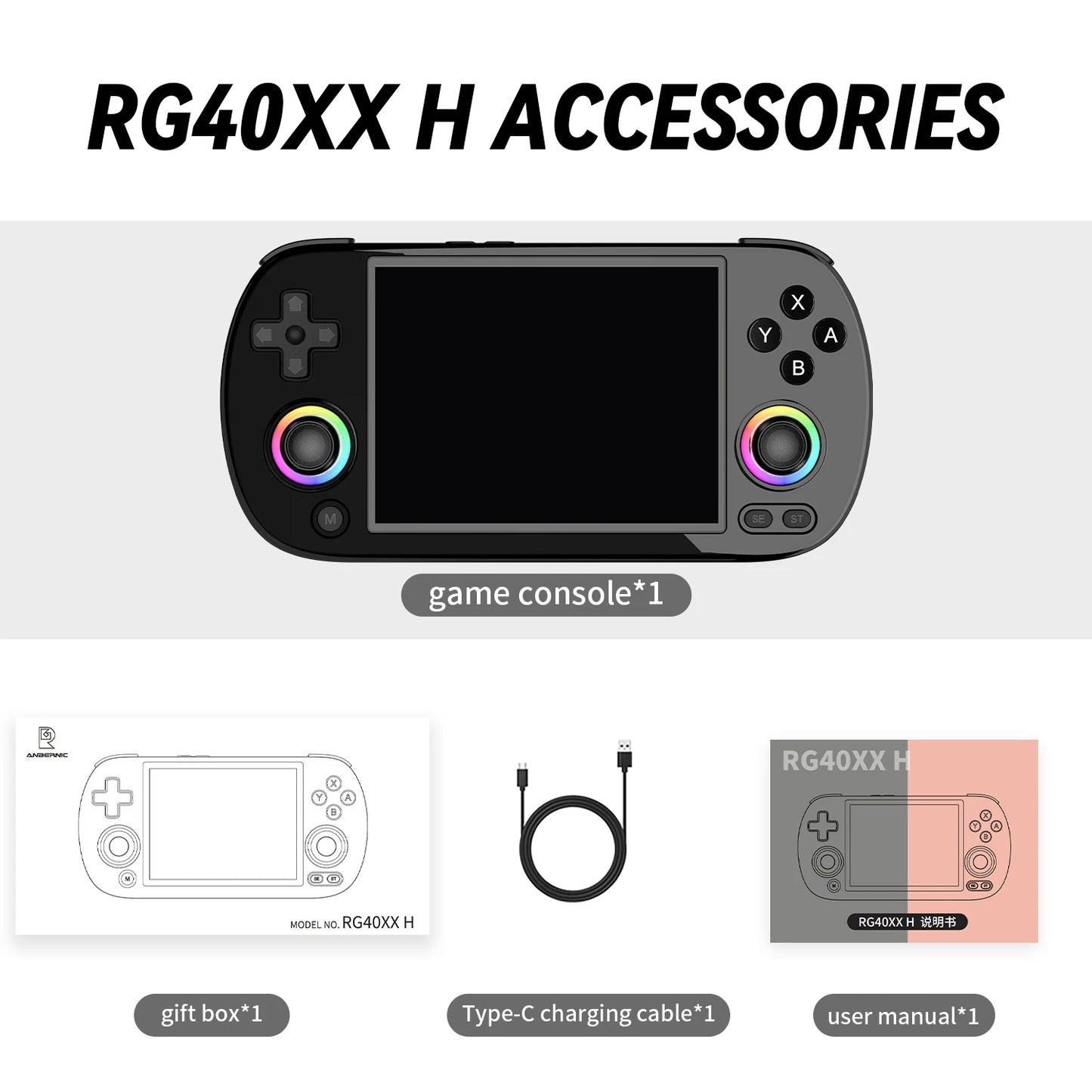Anbernic RG40XX H Retro Handheld Game Console 4.0" IPS Screen Linux 64-bit RGB Joystick 3200mAh Video Games Player WIFI HDMI Out