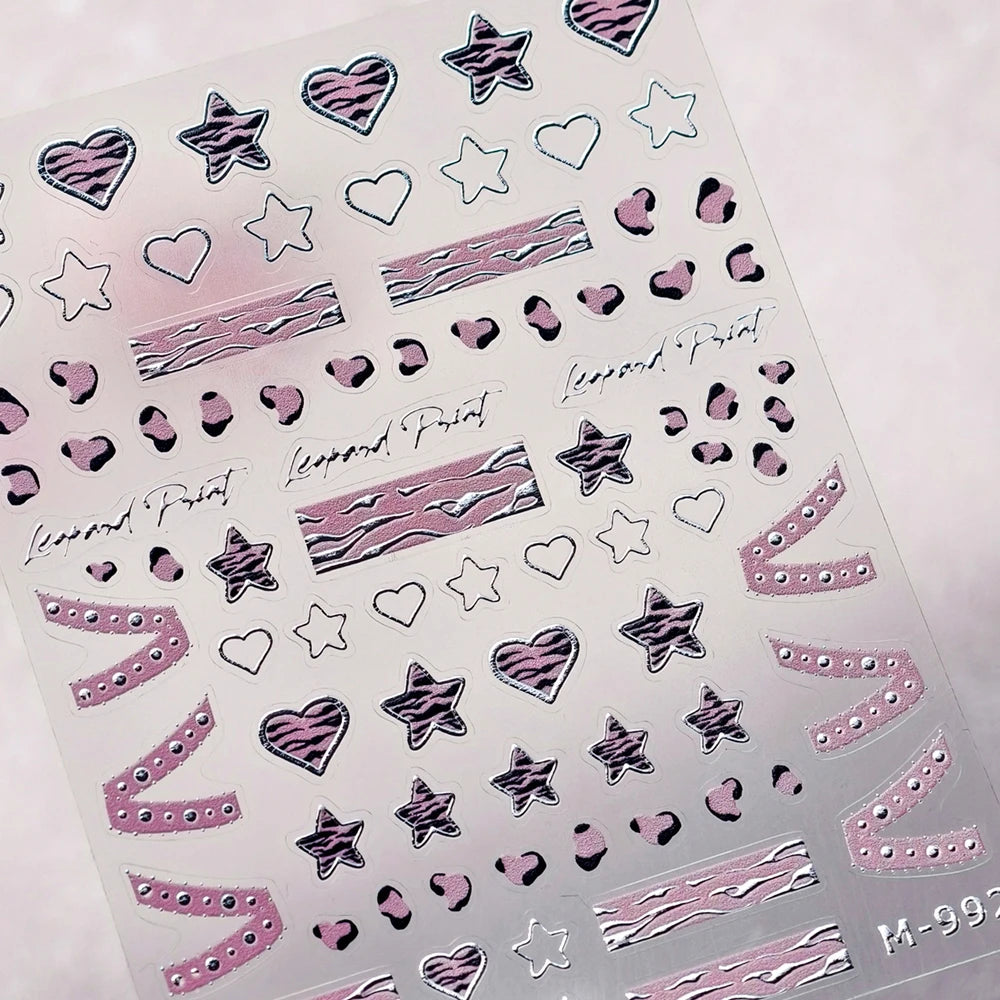 Grid Patterned Star Bowknot Cherry Polka Dot Line Colorful Geometric Five-pointed Star Adhesive Nail Art Sticker Manicure Decal