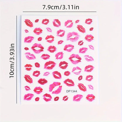 Fantasy Heart & Kiss Print Nail Art Stickers - Self-Adhesive, Matte Finish Decals for Easy DIY Manicures, Single Use