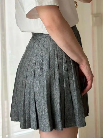 Autumn Knit White Mini Pleated Skirts For Women A Line Skirt Gray High Waist Women Knitted Pleated Short Skirts Korean Fashion