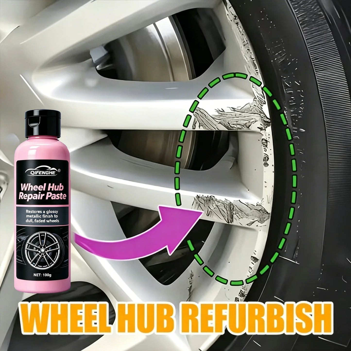 Wheel Hub Repair Paste, Professional Car Alloy Wheel Scratch Remover, Rust & Oxidation Cleaner, Auto Rim Refurbish Shine Restore