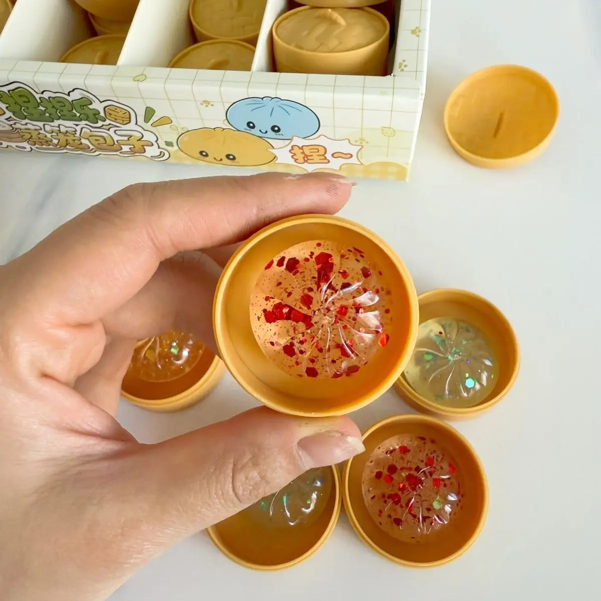 Crystal bun card cute mini soup dumpling shaped stress-relief squeeze toy, venting office prank toy, slow rebound, fun gift