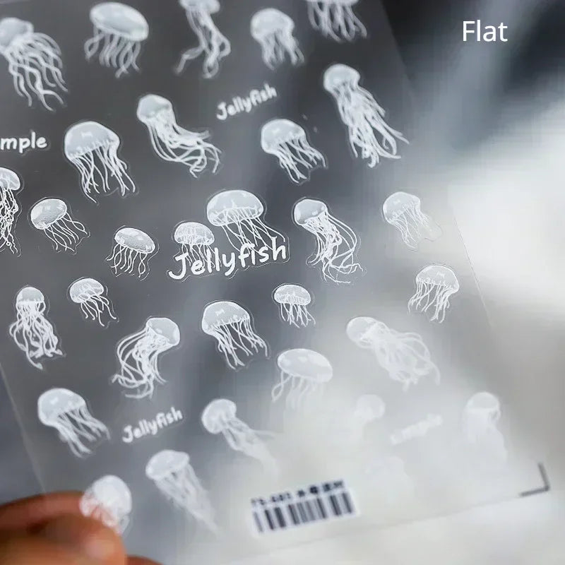 Colorful Bagful Jellyfish Bubbles Swimming Rings Rainbow Stars Ocean Starfish Self Adhesive 5D Nail Art Sticker Manicure Decal