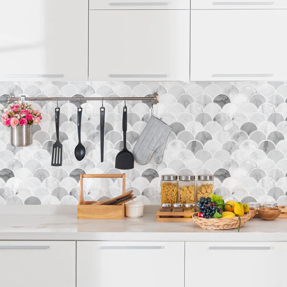 1/10/20pcs Self Adhesive Wall Tiles, Heat Resistant Peel And Stick Kitchen Backsplash, Waterproof , Stickers For Home Decor