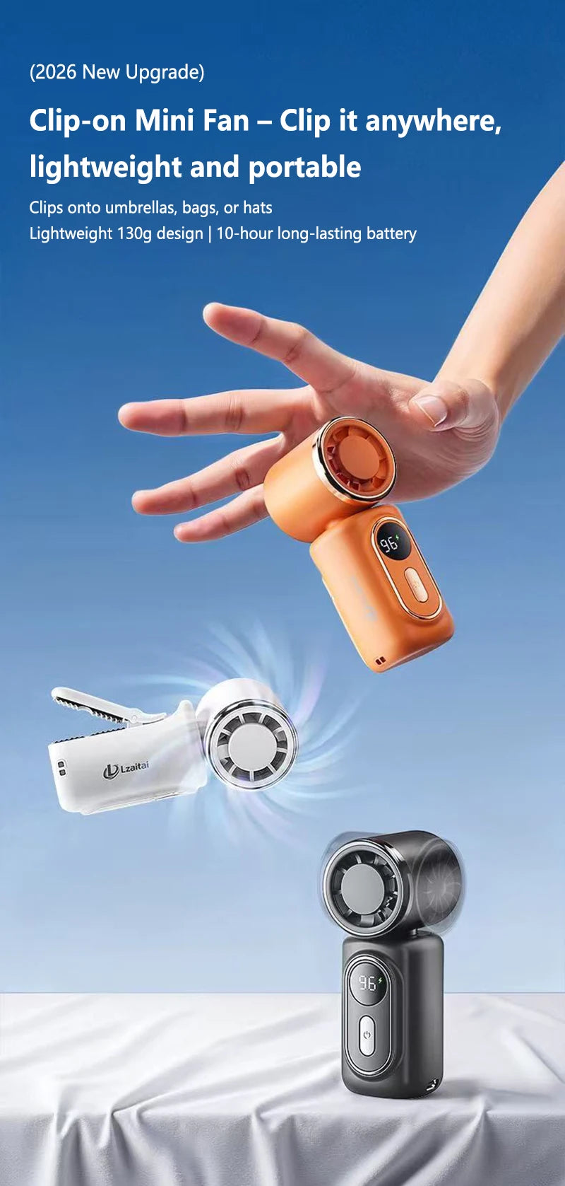 Lenovo Mini Handheld Cooling Clip Fan 100 Gear Speed Adjustment Lightweight Design Fan USB Charging For Outdoor Camping Gift