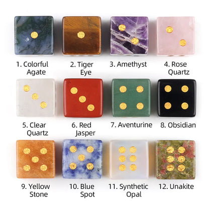 5pc 1.6cm Natural stone amethyst dice Agate tiger eye stone particle Guess the number of points wholesale