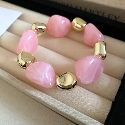 Multicolor Irregular Acrylic Beaded Bangles for Women Geometric Smudge String Bracelet Beach Vacation Style Couple Jewelry W