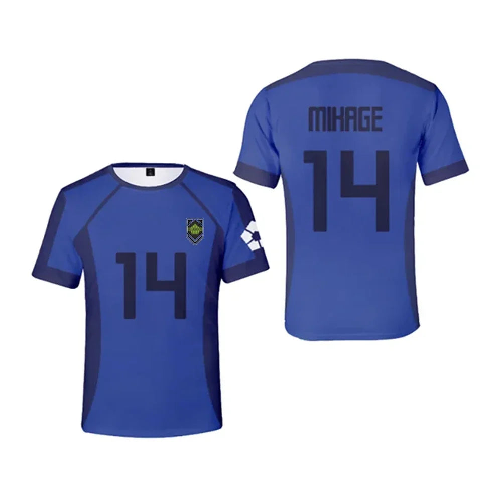 Blue Lock Anime Japanese Isagi Yoichi Football Jersey T-shirt Cosplay Hyoma Chigiri Meguru Bachira Tee Original Children Clothes