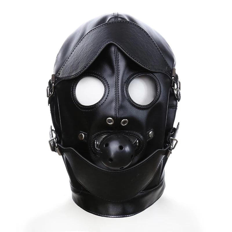Bondage BDSM Sex Mask Fetish Hood With Gags Leather  Deprivation Hood Adult Slave Games Full Head Sex Toys for Women Men Gay