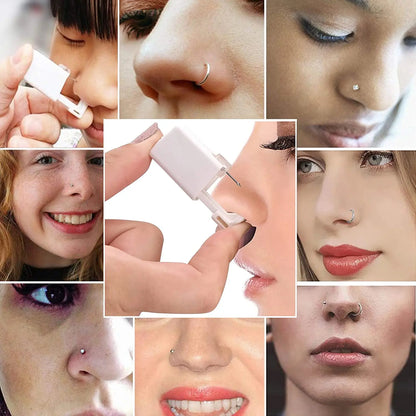 Disposable Nose Piercing Gun Kit with Built-in White Diamond Stud Personal Nose Body Piercing Tool Nose Ring Piercer