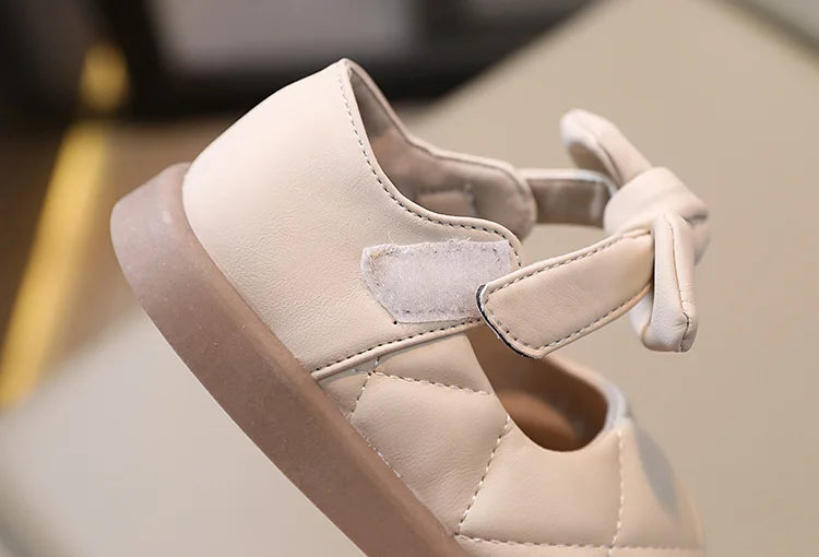 Children Leather Shoes for Girls Soft Spring Autumn New Baby Shallow Bow Solid Color Japanese Style Kids Versatile Casual Shoes