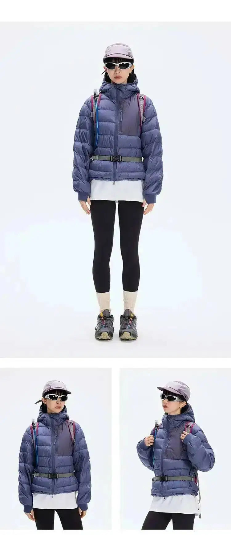 HKSH Outdoor Light Sport Color Contrast Hooded Down Jacket Women's Winter Mountain Leisure Waterproof Climbing Cotton Coat H2887