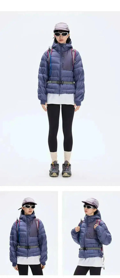 HKSH Outdoor Light Sport Color Contrast Hooded Down Jacket Women's Winter Mountain Leisure Waterproof Climbing Cotton Coat H2887