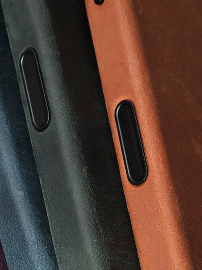 YMW Scratc Crazy Horse Genuine Leather Case for iPhone 17 16 15 Pro Max Magnetic PULL-UP Cowhide Phone Cover