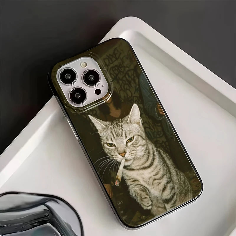 Fashion Kitten Smoking Pattern Phone Case For iPhone 11 12 13 14 15 16 17 Pro Max 16E 17Air X XR XS Max 7 8 Plus SE2 Soft Cover