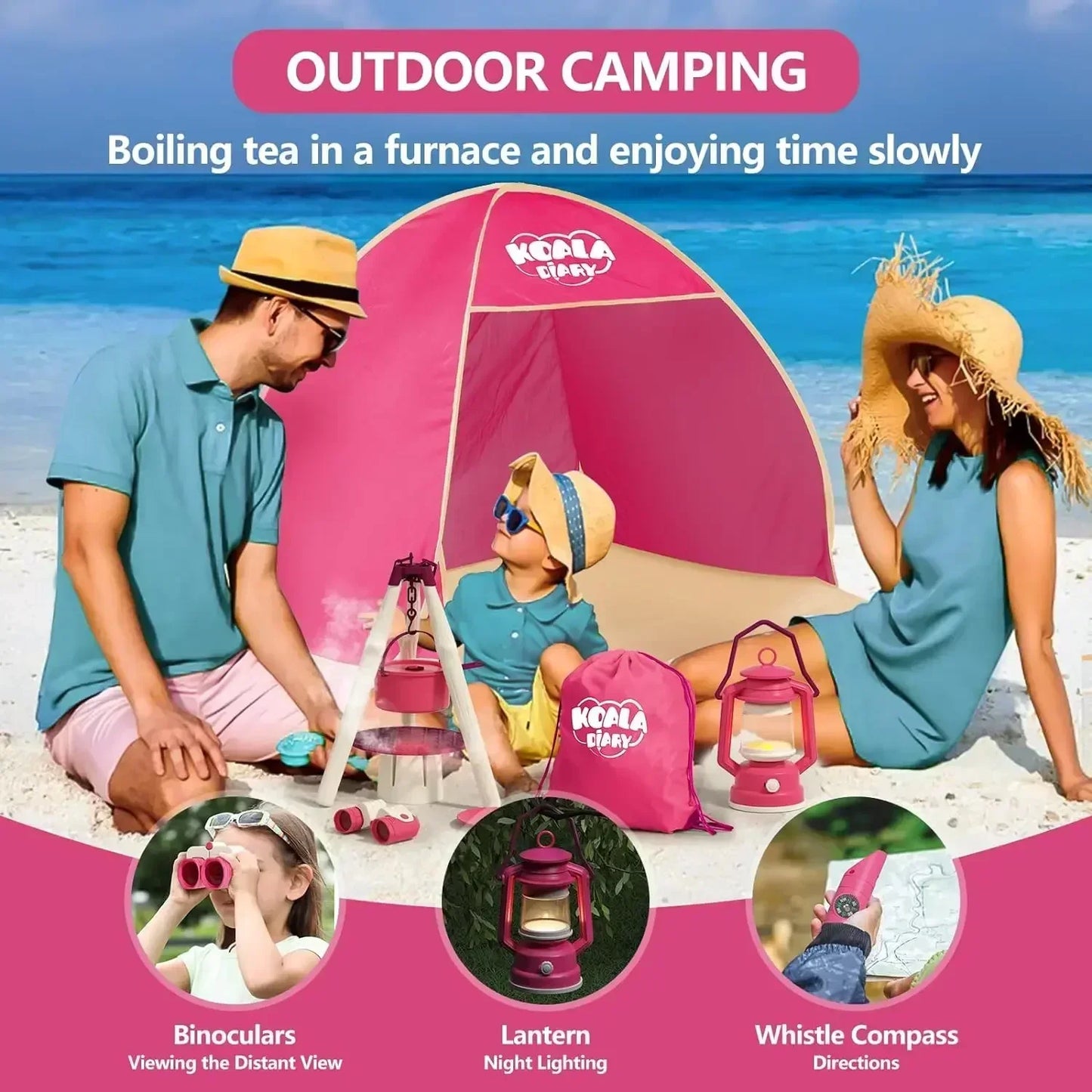 Kids Camping Set Indoor Outdoor Exploration Kit Pretend Play Toys Camping Tools Birthday Gift for Girl Boy OPTIONAL Pop Up Tent