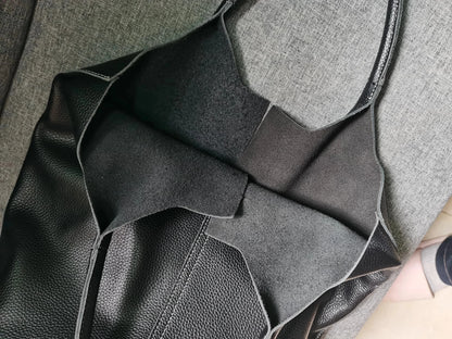 Genuine Grade Leather Women Commuter Tote Bag Ladies Soft Cowhide Tote Shoulder Handbag Large Female Bucket Bag Luxury Designer