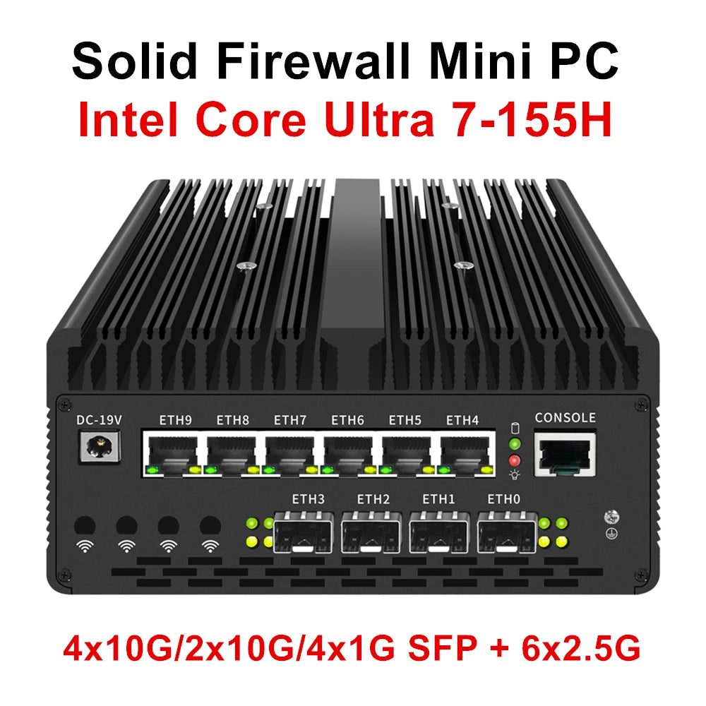 Topton Solid Firewall Mini PC Ultra 9 185H 7 155H 4x/2x 10G SFP 6*2.5G LAN Intel VPro Thunderbolt 4 2xNVMe Proxmox Home Server