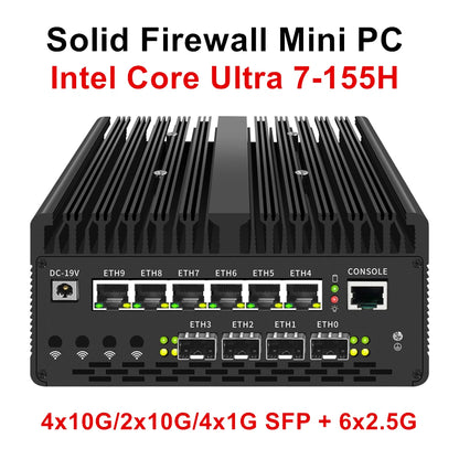 Topton Solid Firewall Mini PC Ultra 9 185H 7 155H 4x/2x 10G SFP 6*2.5G LAN Intel VPro Thunderbolt 4 2xNVMe Proxmox Home Server