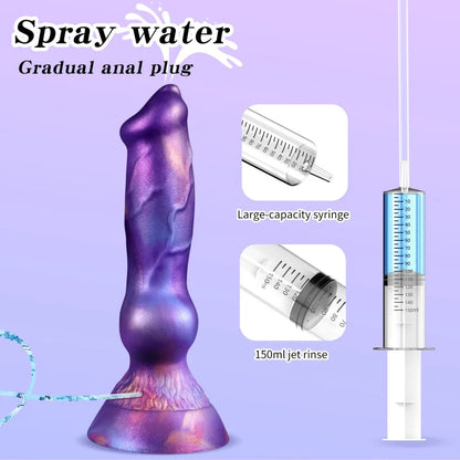 Realistic Dog Dildo With Squirting Enema Soft Silicone Suction Cup Water Syringe For Anal Play Vaginal Cleaning Adult Sex Toys