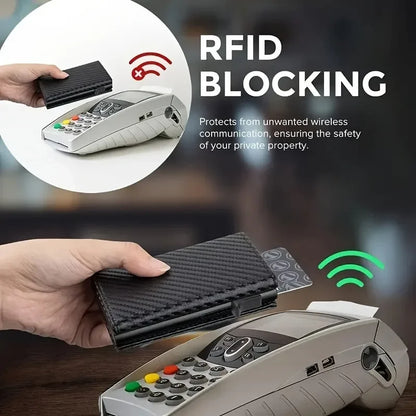 Men's Wallet with Zipper Coin Purse Automatic Pop-up Metal Credit Card Holder Minimalist RFID Blocking Business Card Wallet Idea