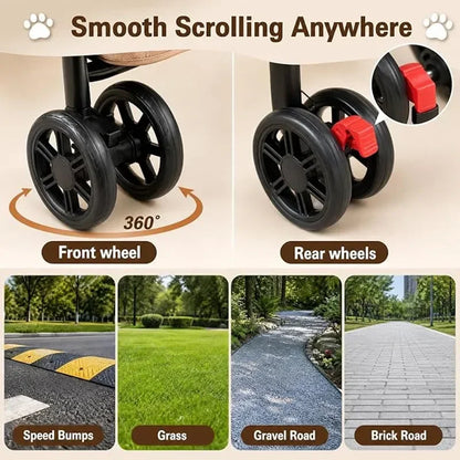 Dual‑Layer Pet Stroller Foldable Travel Dog Cat Cart Breathable Mesh Wagon with Cup Holder Storage Bag for Small Animals