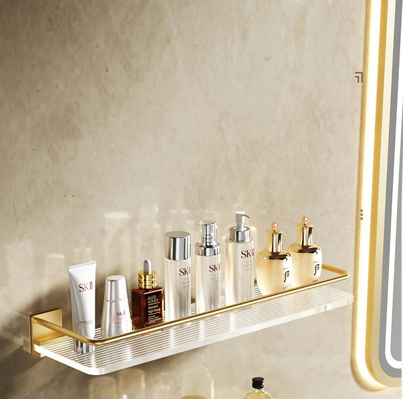 Punch-free Luxury Bathroom Shelf Shelves Wall Mounted Shampoo Cosmetic Storage Rack For Kitchen Holder Square Acrylic Organizer